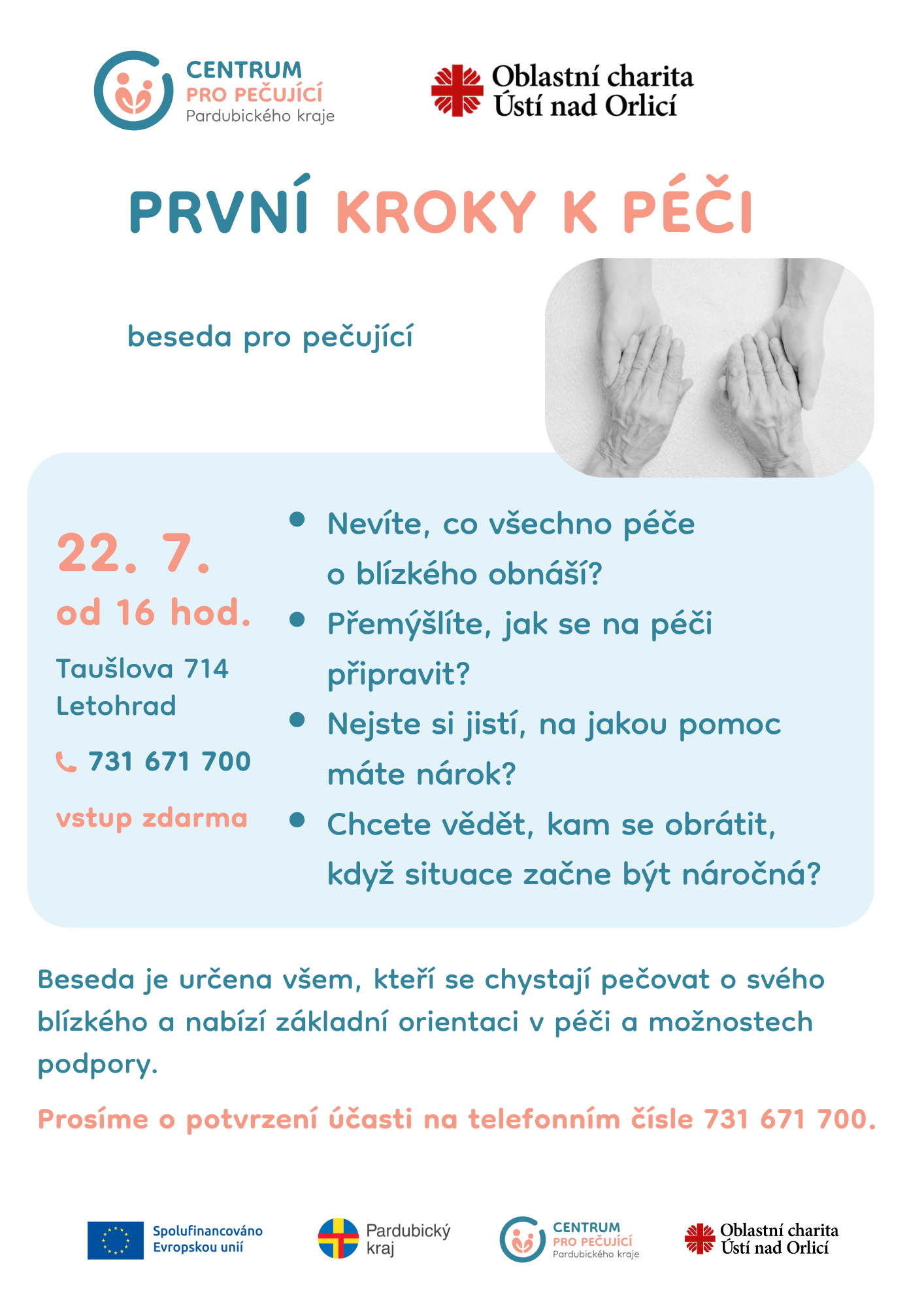 Beseda První kroky k péči v Centru pro pečující Pardubického kraje